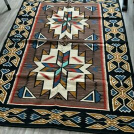 Teppich rechteckig, Breite 76 x Länge 120cm, Webteppich, orientalisches Flachgewebe, Navajo-Yei-Design, Boden- oder Wanddekoration